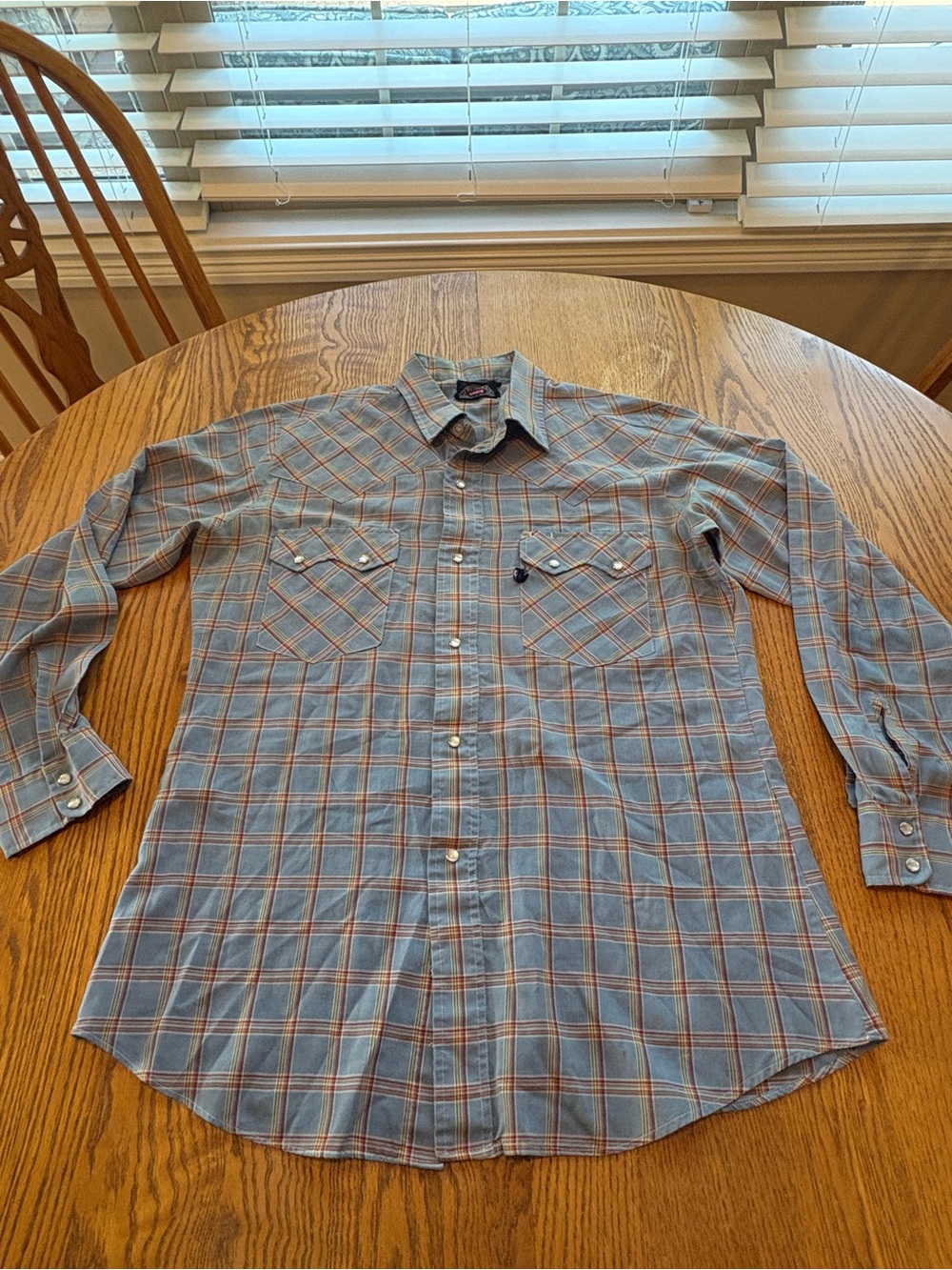 Vintage Levis Shirt Men’s Blue Plaid Long Sleeve Western Pearl Snap 70’s 80’s L